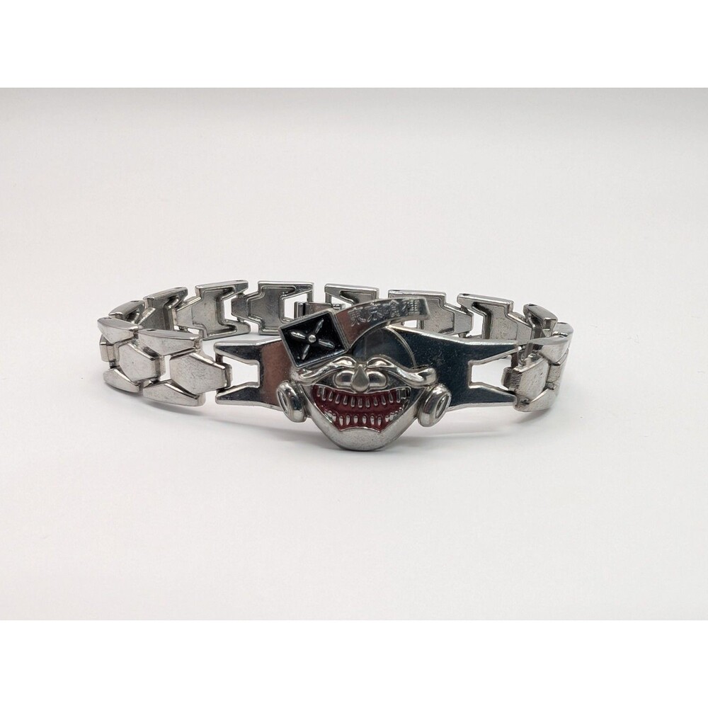 Gothic Monster Face Link Bracelet Stainless Steel Silver Tone Punk Biker Mens